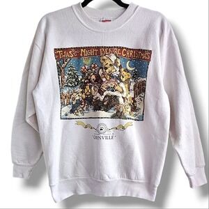 Vintage 1998 Christmas Bear Themed Graphic Printed White Sweatshirt Size Medium
